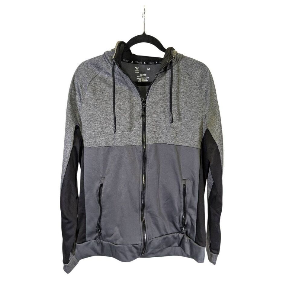 NWOT Xersion Gray and BlacK Full-zip Athletic hoodie Black Sleeves and Side pane